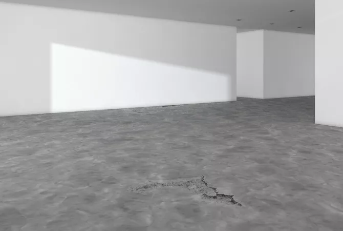 Abbildung eines Raumes mit beschädigtem Boden