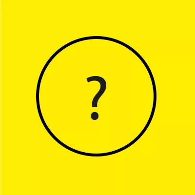 Fragezeichen in einem Kreis und gelber Hintergrund