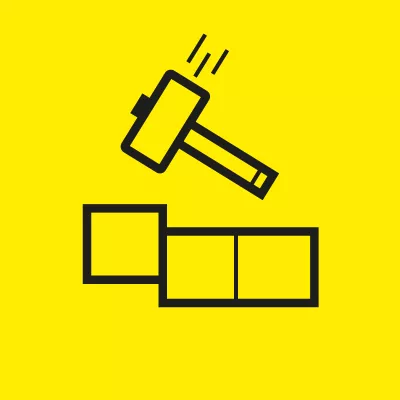 Hammer und Pflastern Icon mit gelbem Hintergrund