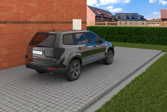 Abbildung eines parkenden Autos neben einer Hausmauer