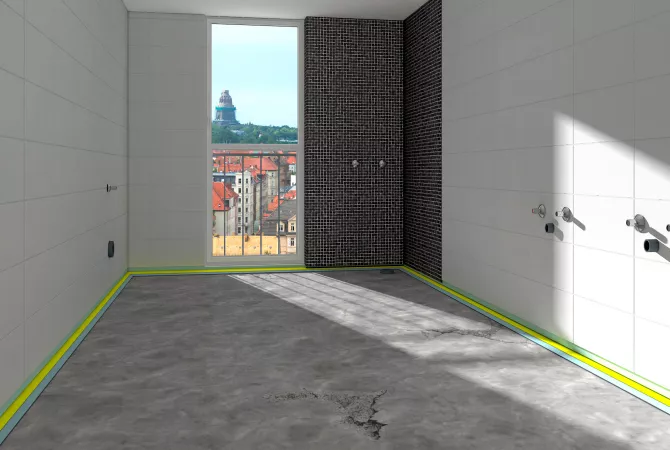 Abbildung eines Badezimmers mit ungefliestem Boden